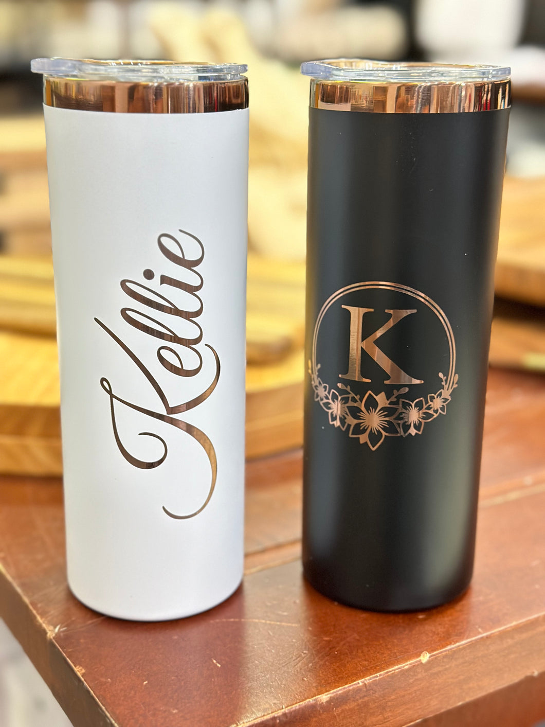 Metallic Rose Gold Engraved Tumbler