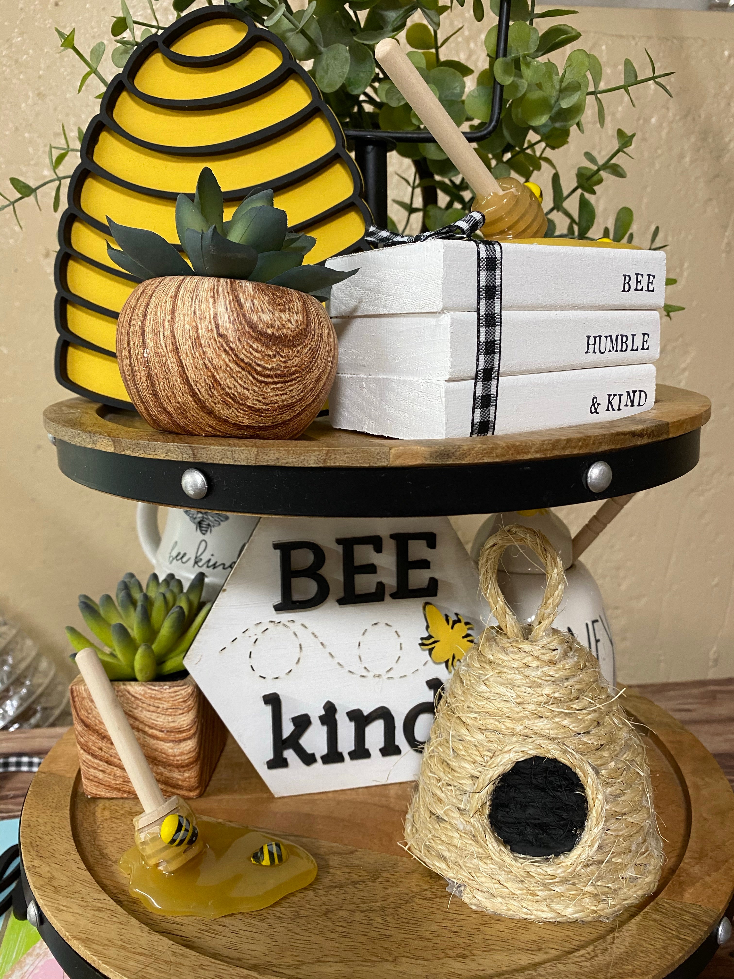 Black White & Yellow Honeybee /bumble Bee Tiered Tray Set 